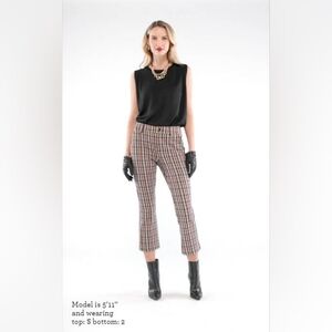 CAbi Pants #4131 brown black check cropped flare sz4 but fit like 6-8!! EUC